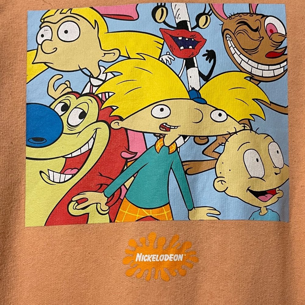 Nickelodeon 90’s Unisex sz M peach cartoon character hoodie REN & Stimpy Rugrats